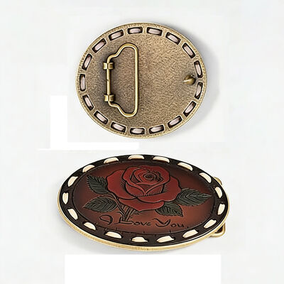 Buy Custom belt buckle made of antique silver zinc alloy with colorful soft enamel detailing for you. online manufacture