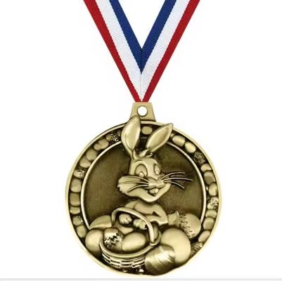 Custom Happy Easter Day Medal Easter Medal Zinc Alloy Rabbit Medal With Your Design and Ribbon