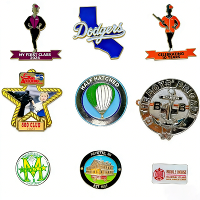 Custom Durable Steel Badge–Unique Shape with Color Enamel–Branding Pin Attaches with Safety Pin