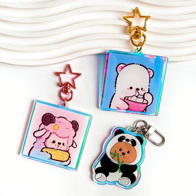 Good price Custom Glitter Epoxy Keychain – Clear Acrylic with Cartoon Logo & Anime Design online