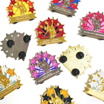 Custom hard or soft enamel lapel pin with glitter, UV print, and cute anime cartoon logo.