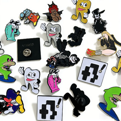 Wholesale custom enamel pins with silk screen printing for clothing and accessory branding.